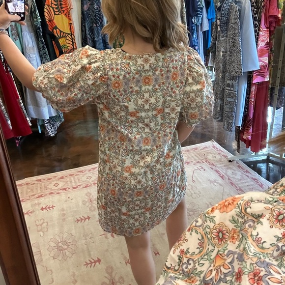 ANNA CATE- Haley dress Geo Peach lightweight y2K puff sleeve cotton New L $249 - Picture 3 of 3